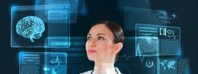 Female medicine doctor working with modern computer interface as concept