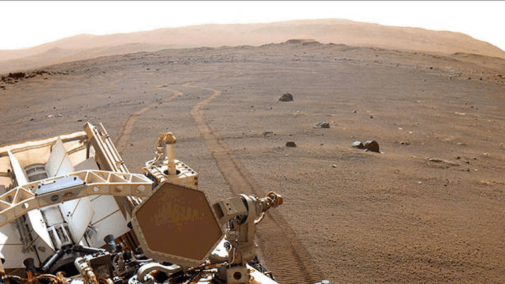 Imagem tirada pelo rover Perseverança da NASA em solo marciano (Imagem: NASA/JPL-Caltech / Divulgação)