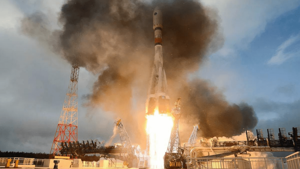 Foguete Soyuz em lançamento com satélite Meridian-M (Imagem: Ministério da Defesa da Federação Russa por RIA Novosti/Divulgação)