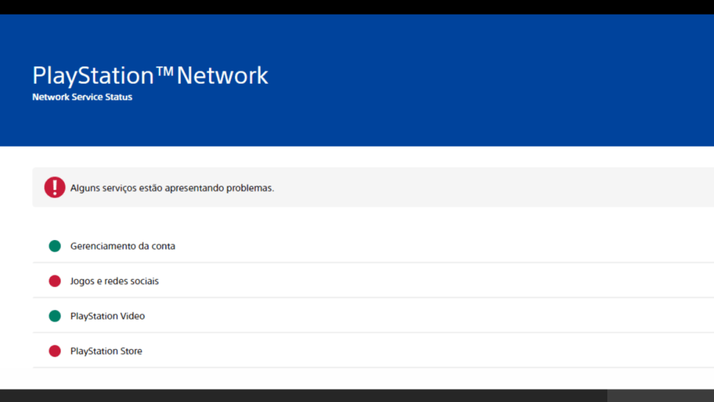 Página de status da PlayStation Network (Imagem: Leandro Kovacs/Reprodução)