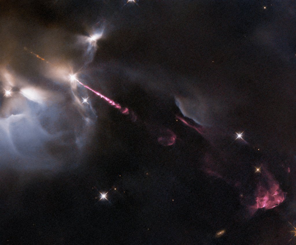 Telescópio Hubble flagra estrela “bebê” expelindo jato