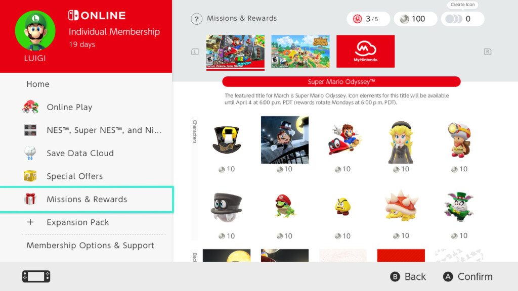 Missões e recompensas adicionadas ao Nintendo Switch Online