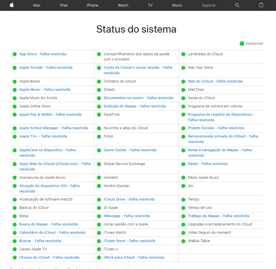 Serviços da Apple estavam totalmente fora do ar