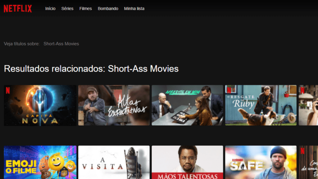 Página de busca da Netflix pelo terno Short-Ass (Imagem: Leandro Kovacs/Reprodução)