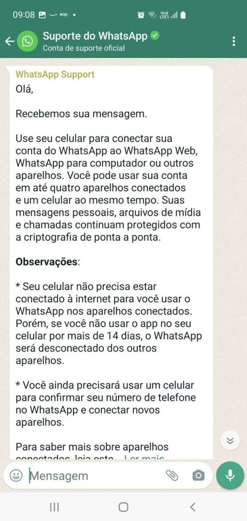 Contato da Bit Magazine ao suporte do WhatsApp