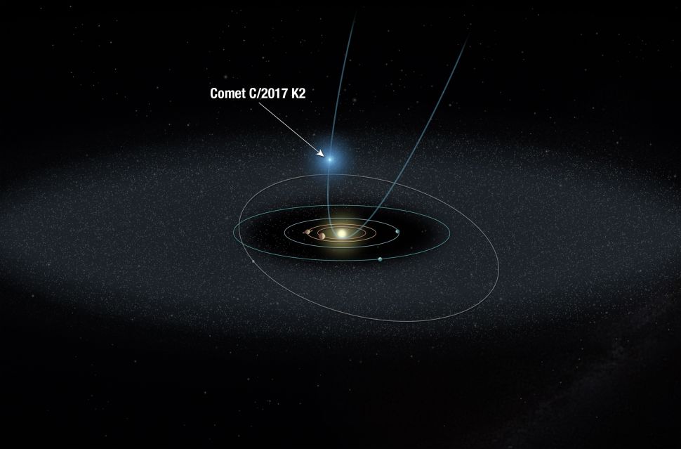 Cometa C/2017 K2 (PANSTARRS), também conhecido como K2, em sua primeira viagem ao Sistema Solar (Imagem Field/NASA/ESA/STScl)