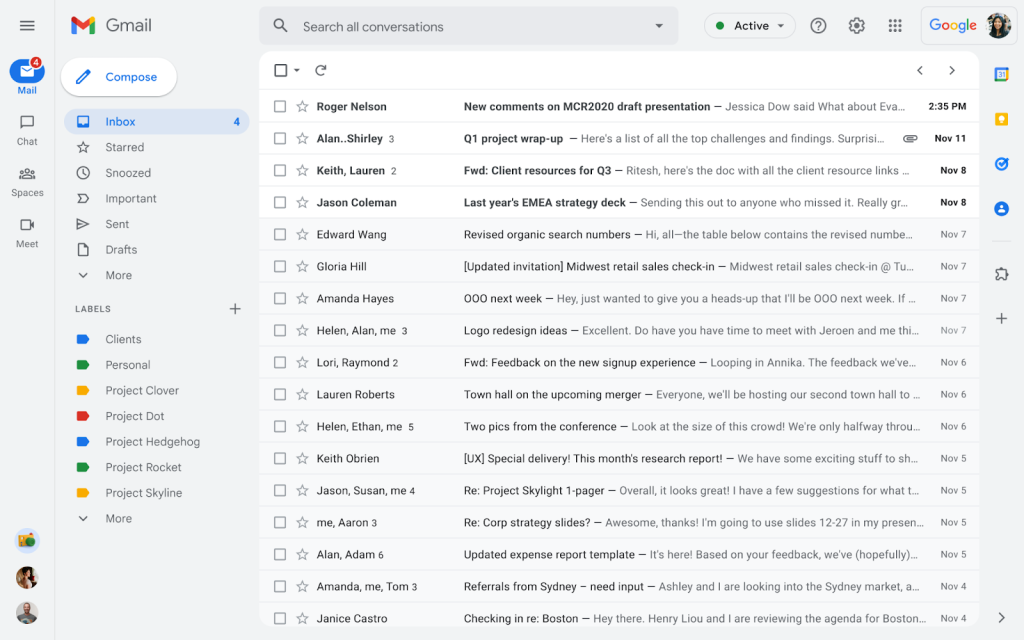 Novo design do Gmail