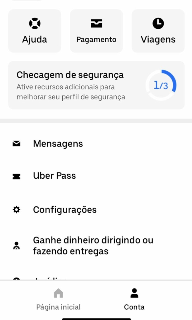 Passo 1 para aplicar código promocional Uber (Imagem Reprodução App Uber)