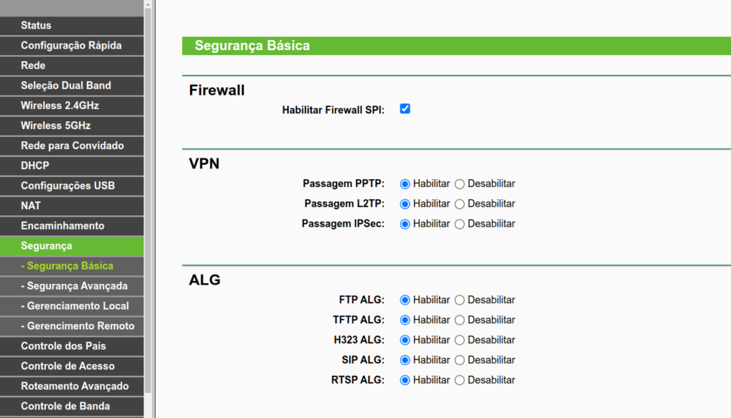 configurações no seu roteador