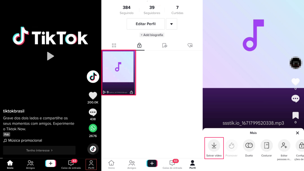 salvando vídeo do tik tok no celular