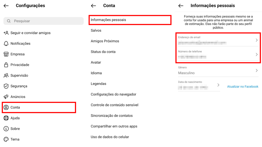 como ver se a senha e email foram alterados