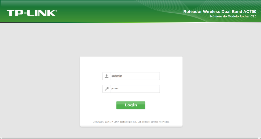 tela de login do painel de administrador do roteador tp-link