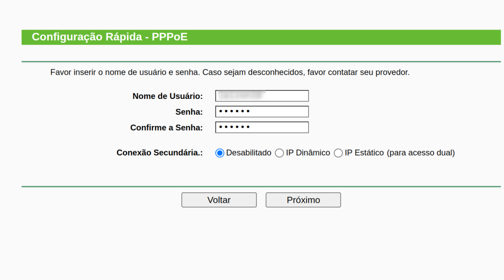 credenciais para ter acesso à rede da provedora
