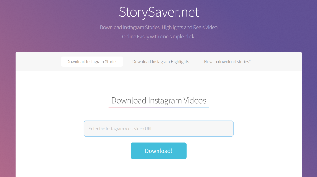 página inicial do storysaver baixar stories do Instagram
