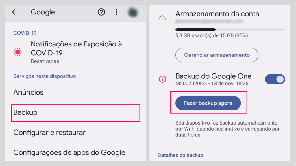 ativando o backup do google no smartphone android 