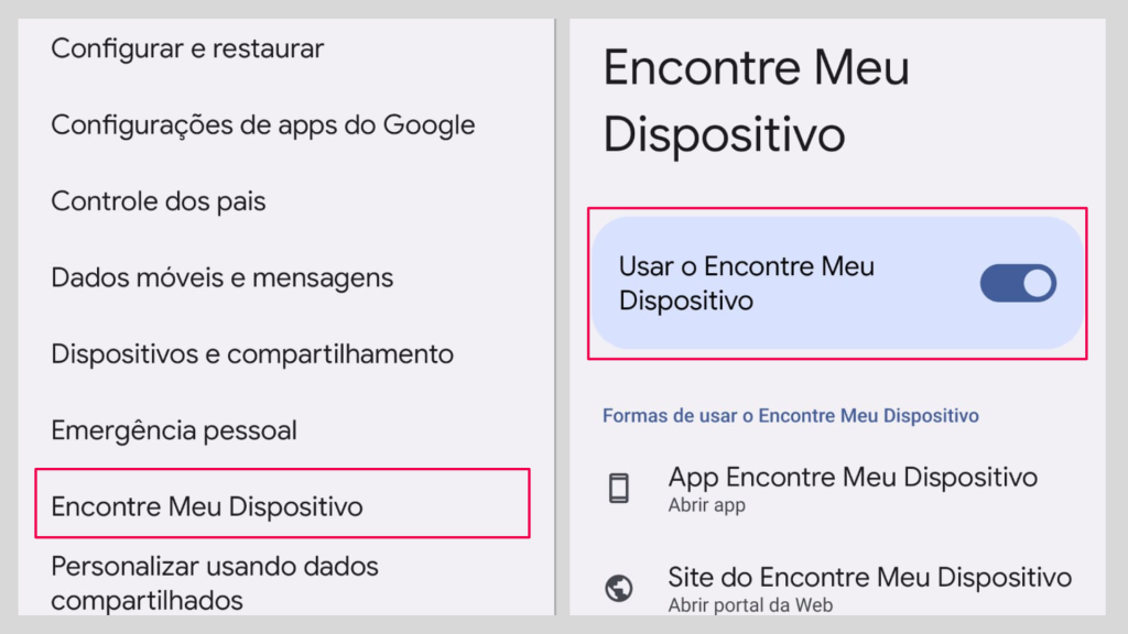 ativando o encontre meu dispositivo no android