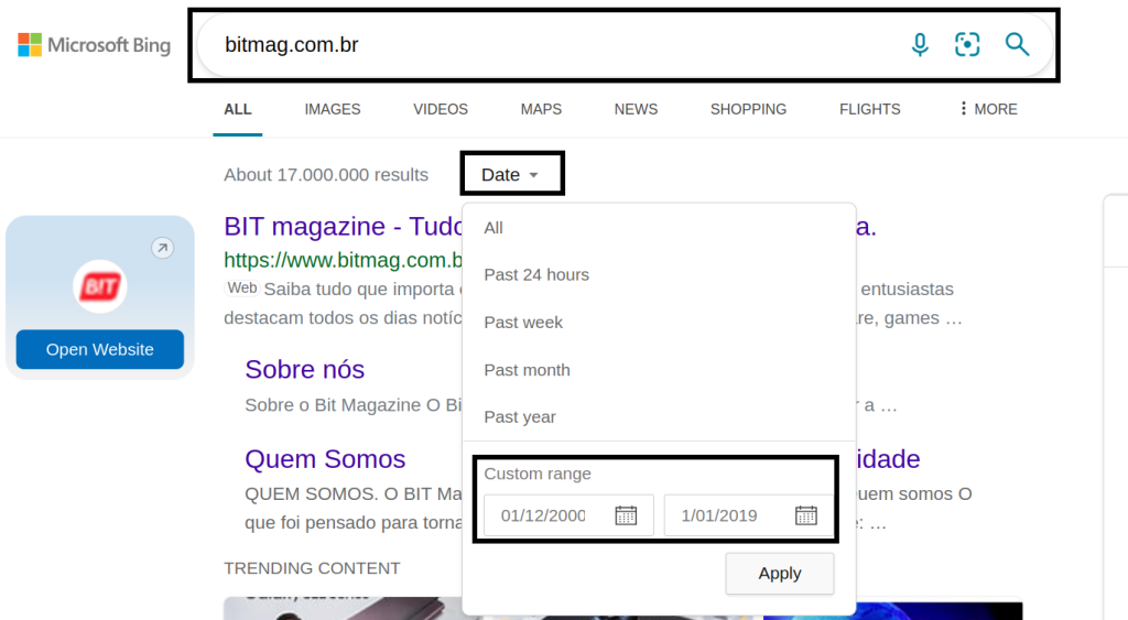 pesquisando sites antigos que não existem mais no bing