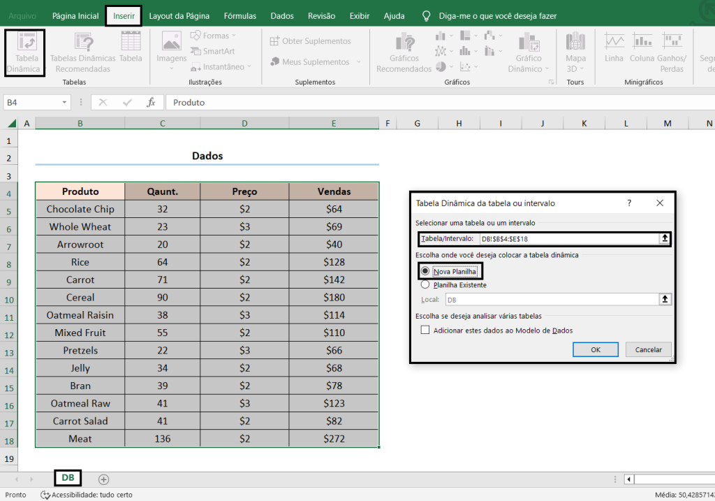 criando tabela dinâmica no excel