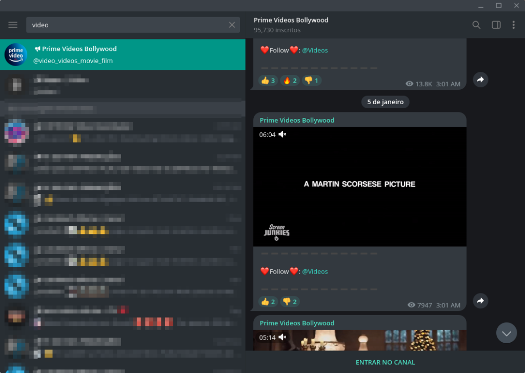procurando o vídeo em um chat do telegram
