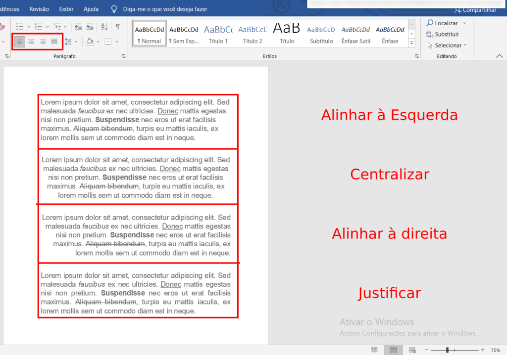 alinhando texto no word