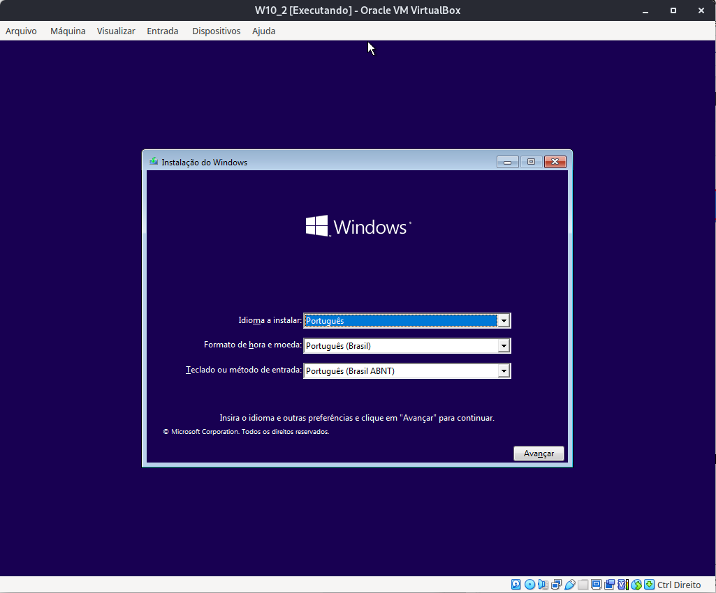 iniciando isntalação do Windows 10 no Linux