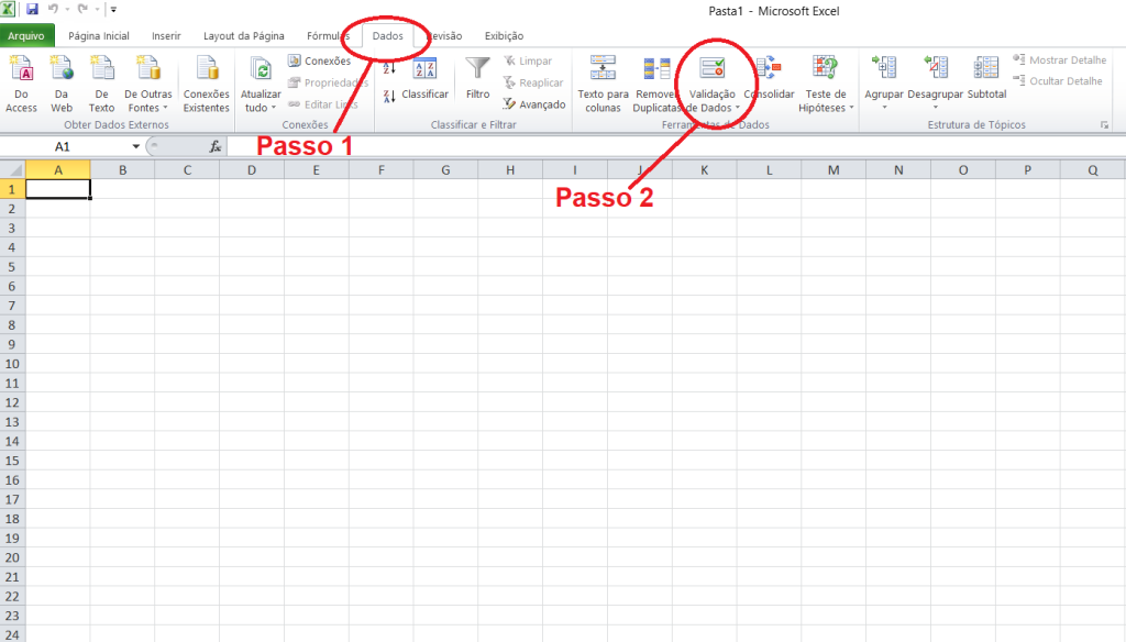 Passos 1 e 2 - Excel