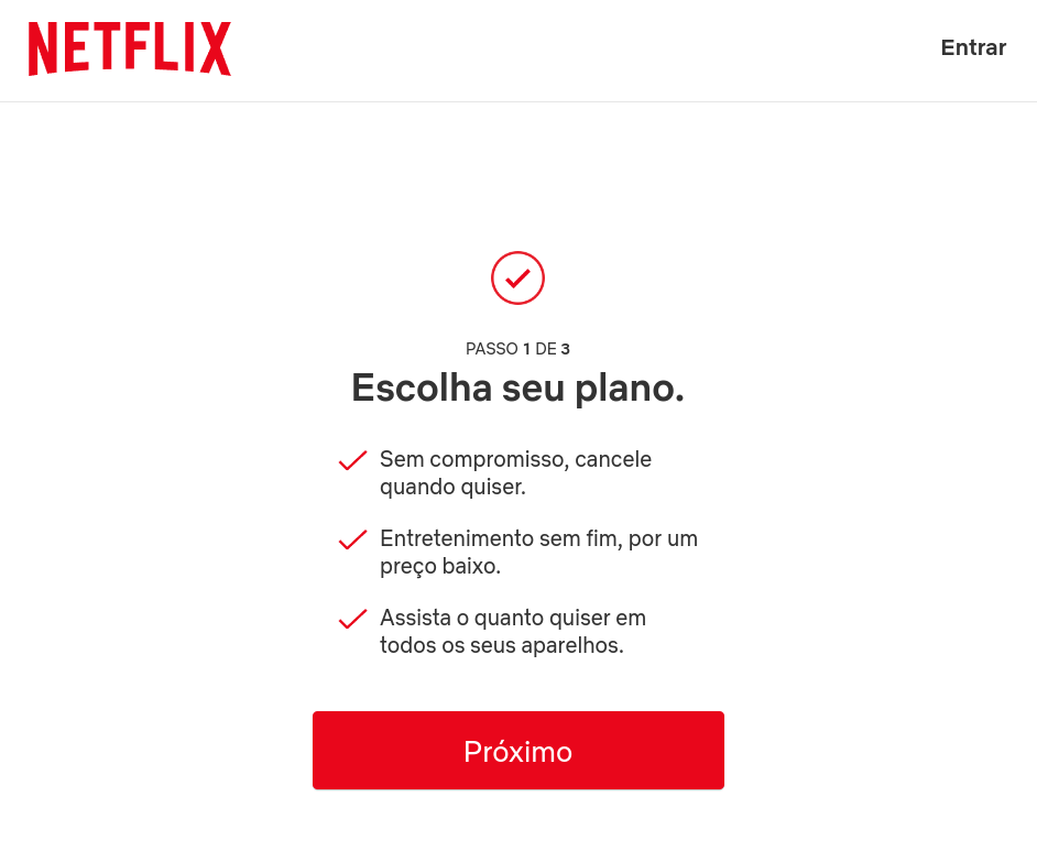 página de registro Netflix