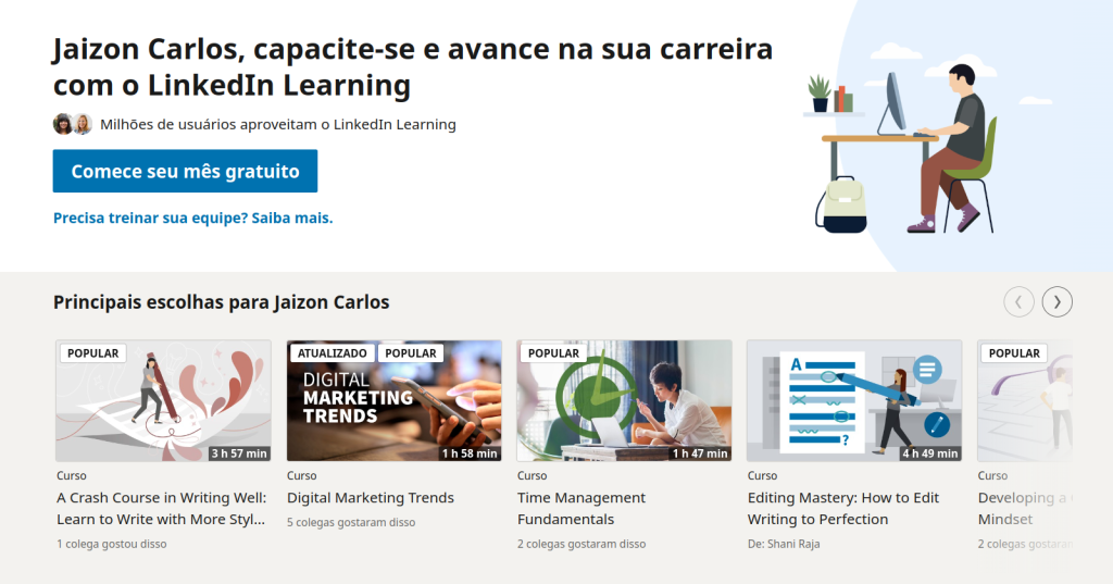 tela inicial do LinkedIn Learning