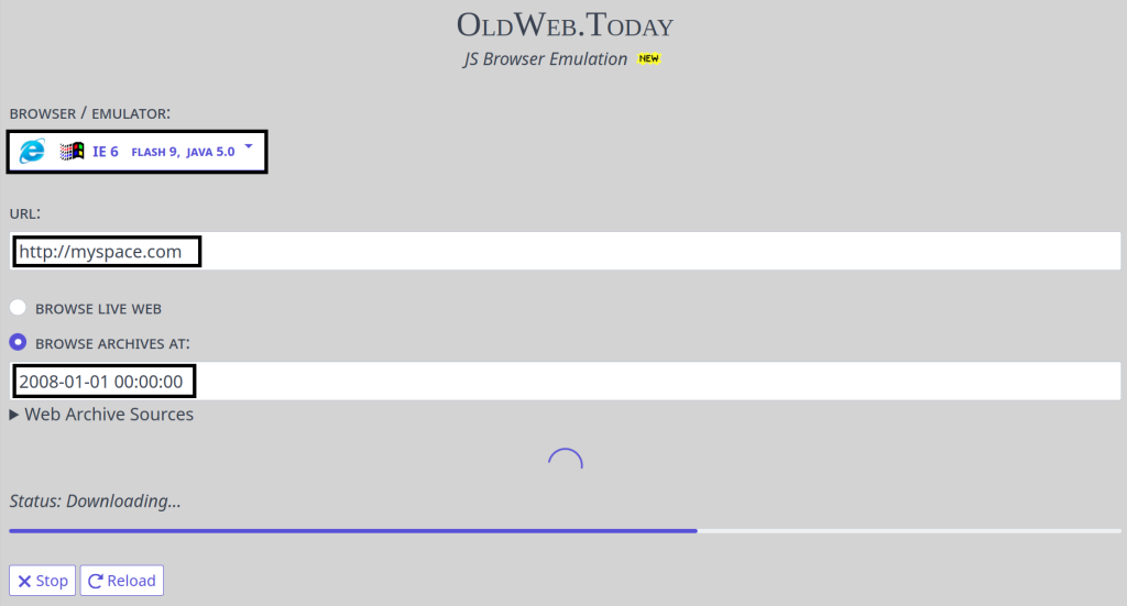 interface do oldweb