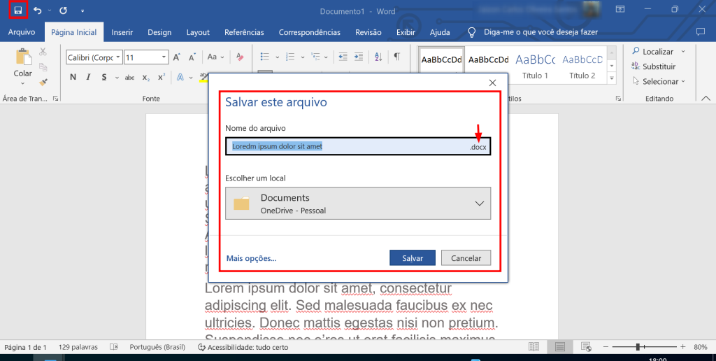 salvando docx no microsoft word