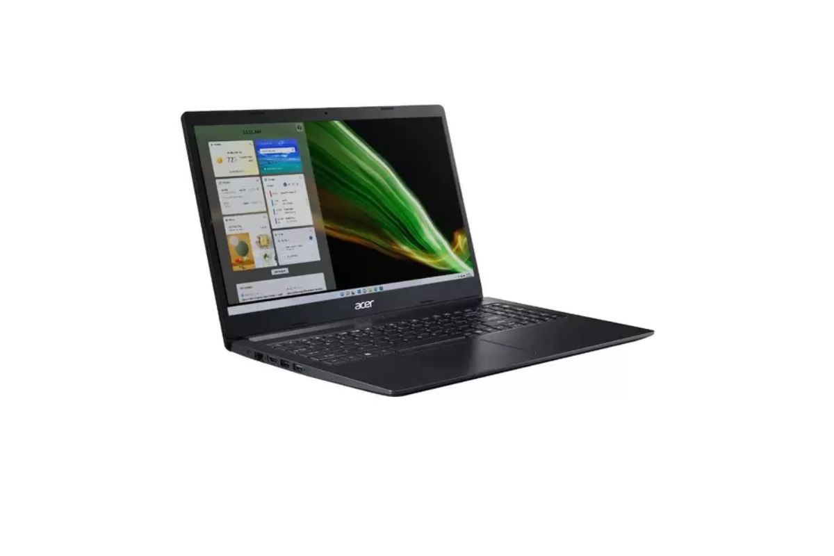 Notebook Acer Aspire 3 preto com a tela de abertura do Windows