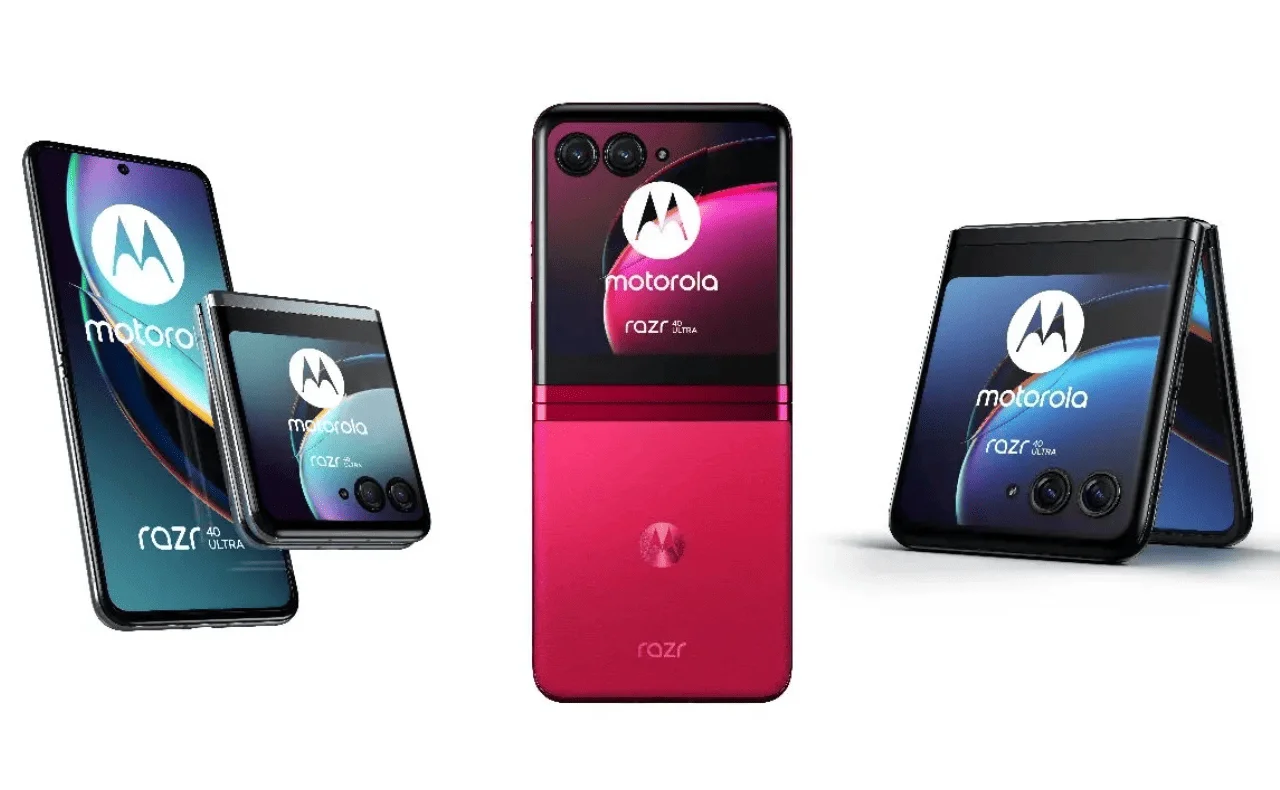 Montagem com 3 celulares Motorola Razr 40 Ultra