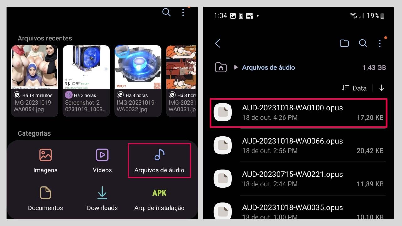Acessando áudios excluídos do WhatsApp no Android pelo gerenciador de arquivos