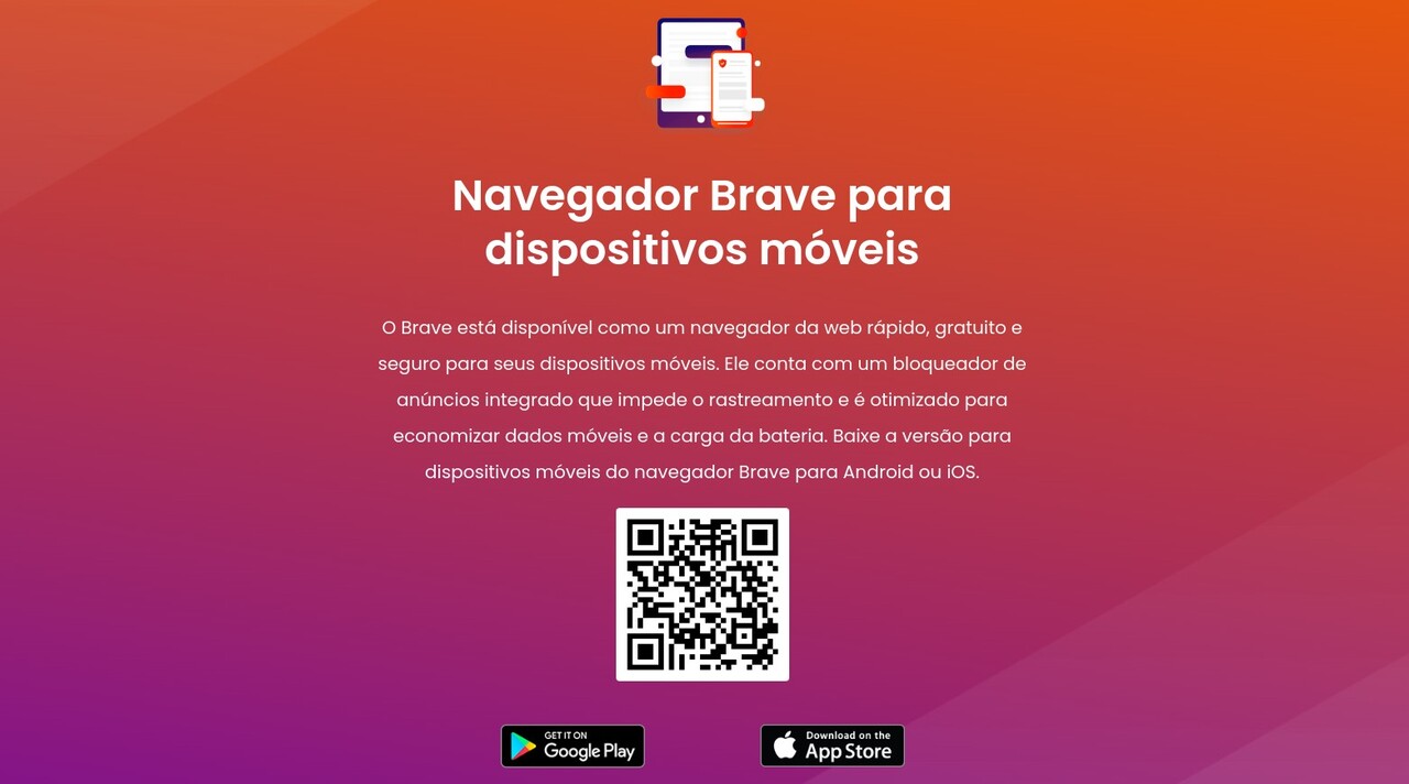 Página de download do aplicativo mobile do Brave