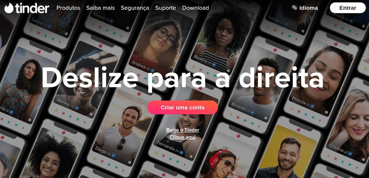 Página principal do aplicativo Tinder