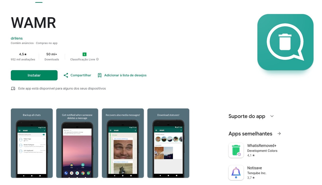 Página do WAMR na Google Play