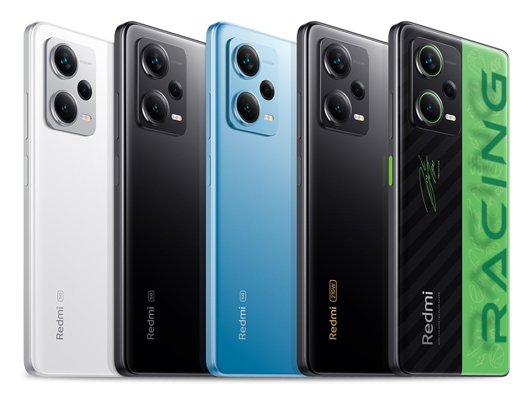 celulares Redmi Note 12 Pro Plus nas cores branca, preto, azul e verde