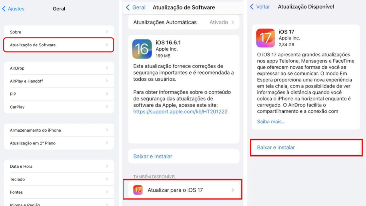 Como atualizar iPhone para o iOS 17