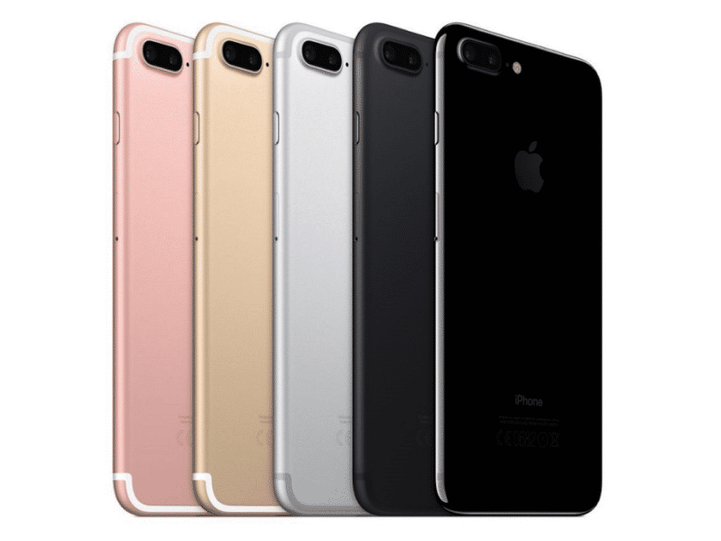 celulares iPhone 7 Plus nas cores ouro rosê, ouro, prata, preto fosco e preto brilhante