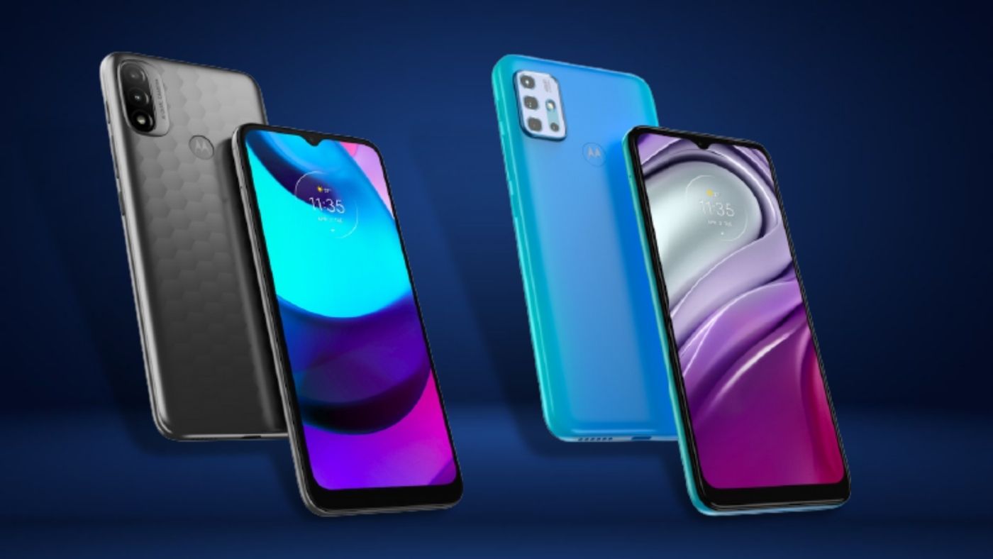 Celulares Motorola E20 nas cores cinza grafite e azul
