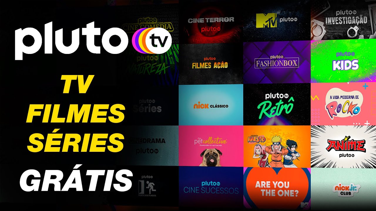 interface do aplicativo Pluto TV com catálogo de programas e canais oferecidos