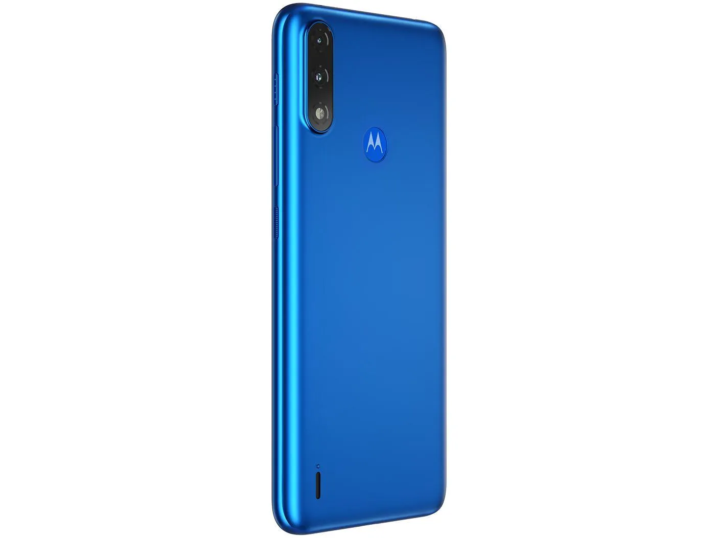 Lateral/traseira do Motorola E7 Power na cor azul