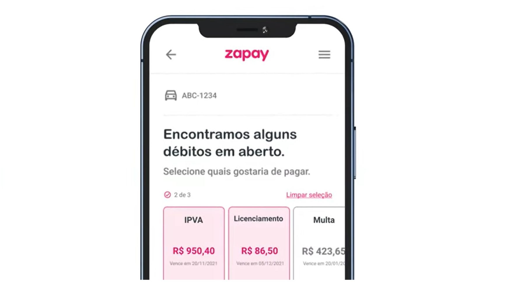 Interface do aplicativo Zapay