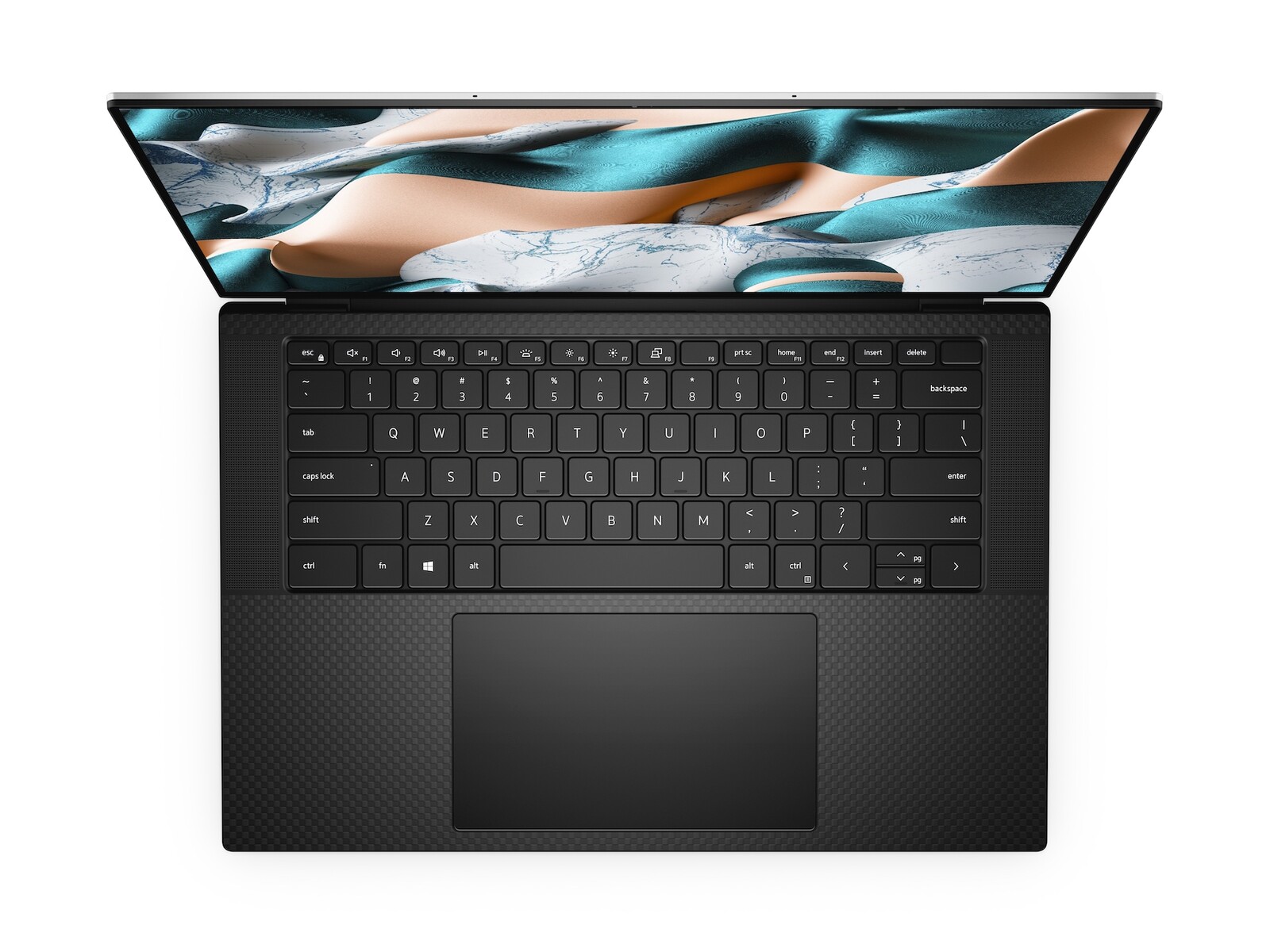 Vista de cima do notebook Dell XPS 15 na cor preta