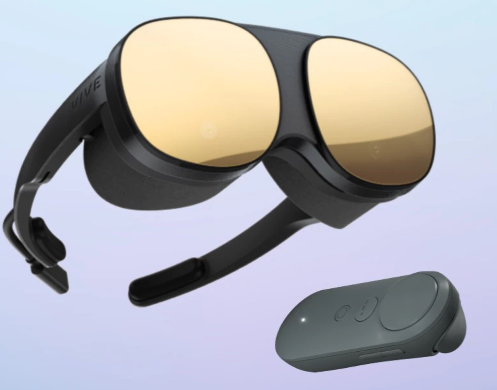 Óculos de realidade virtual na cor preta com lentes douradas