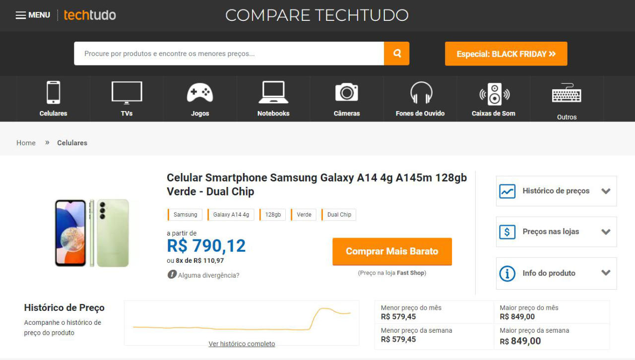 Compare TechTudo é um ótimo site para comparar celulares na Black Friday