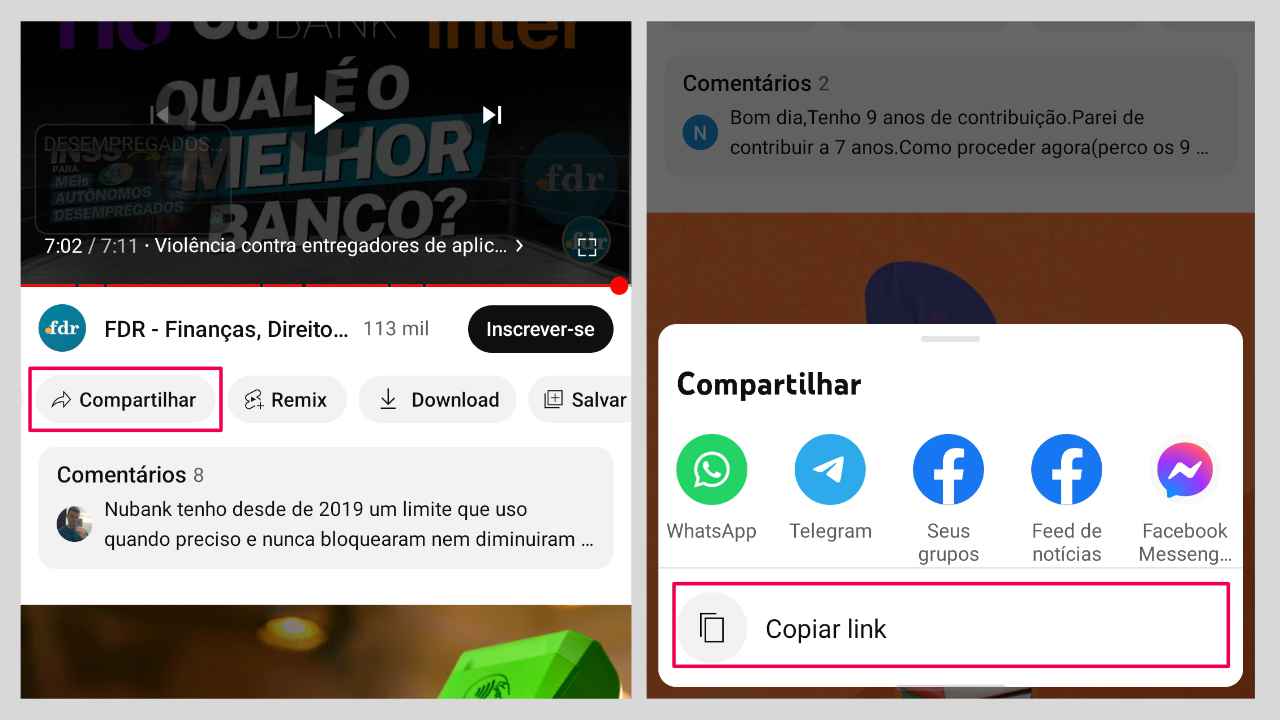 Copiando link do vídeo