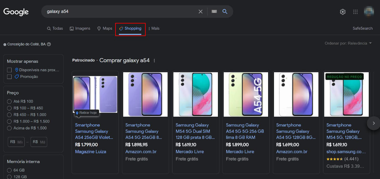 Comparar preços de celular e outros produtos eletrônicos na Black Friday usando o Google Shopping, para 