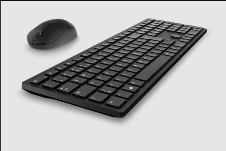 Layout do teclado e mouse sem fio Dell Pro na cor preta