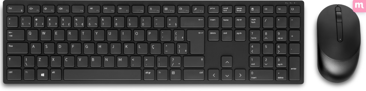 Vista de cima do teclado e mouse sem fio Dell Pro na cor preta